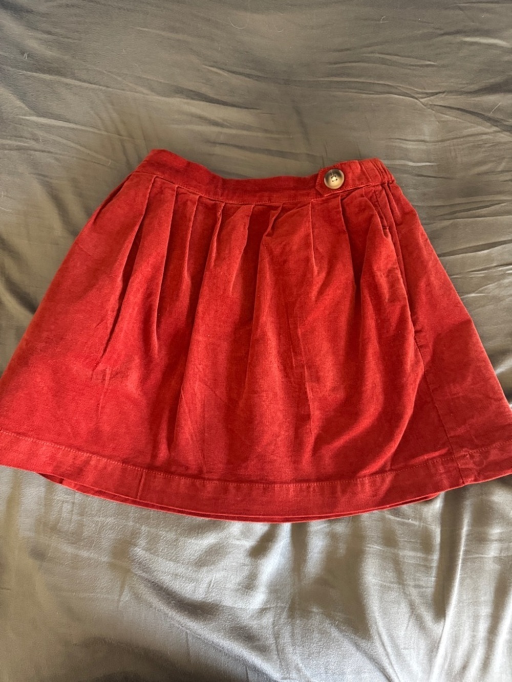 Copper Key Red Corduroy Pleated Skirt with Button Detail / AA37